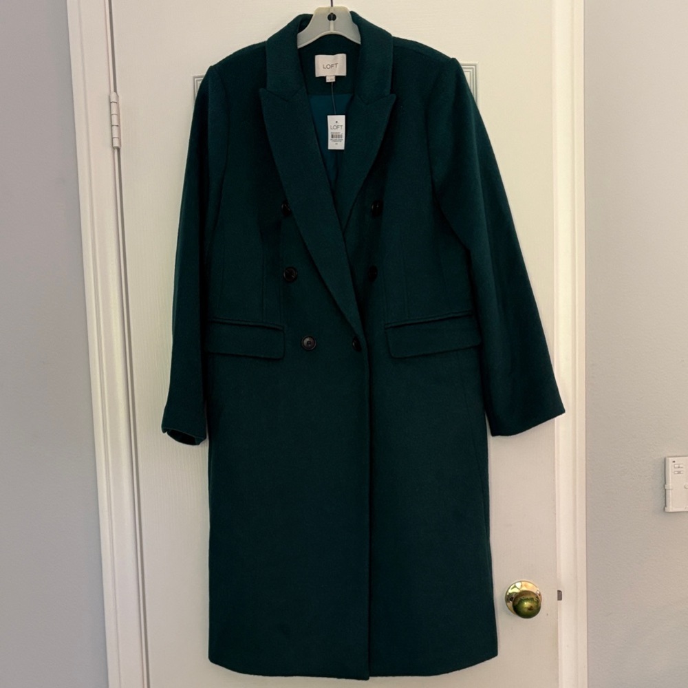 NWT LOFT Women's Teal Double-Breasted Trench Coat